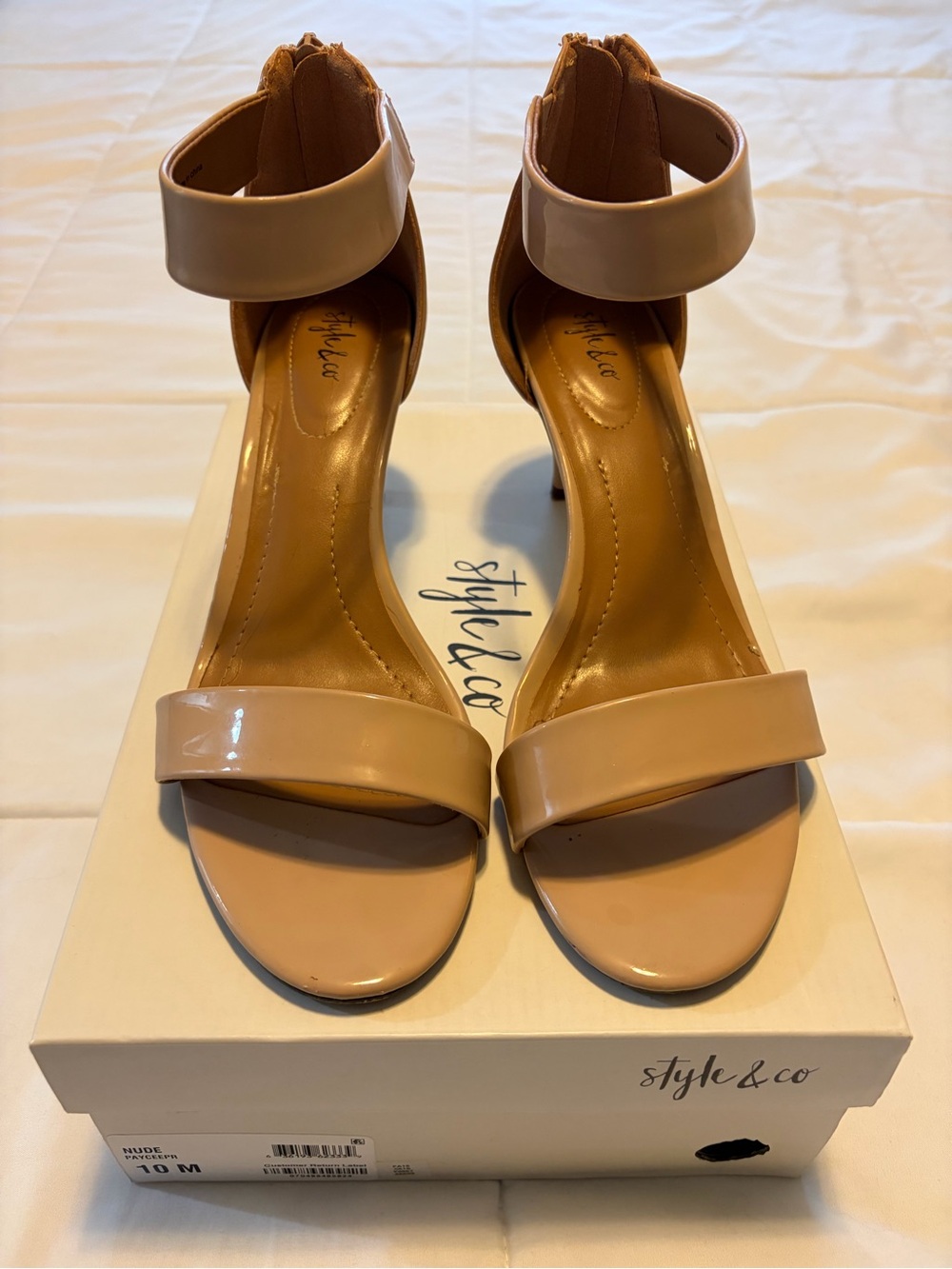 Style & Co. Nude Patent Ankle-Strap Heels